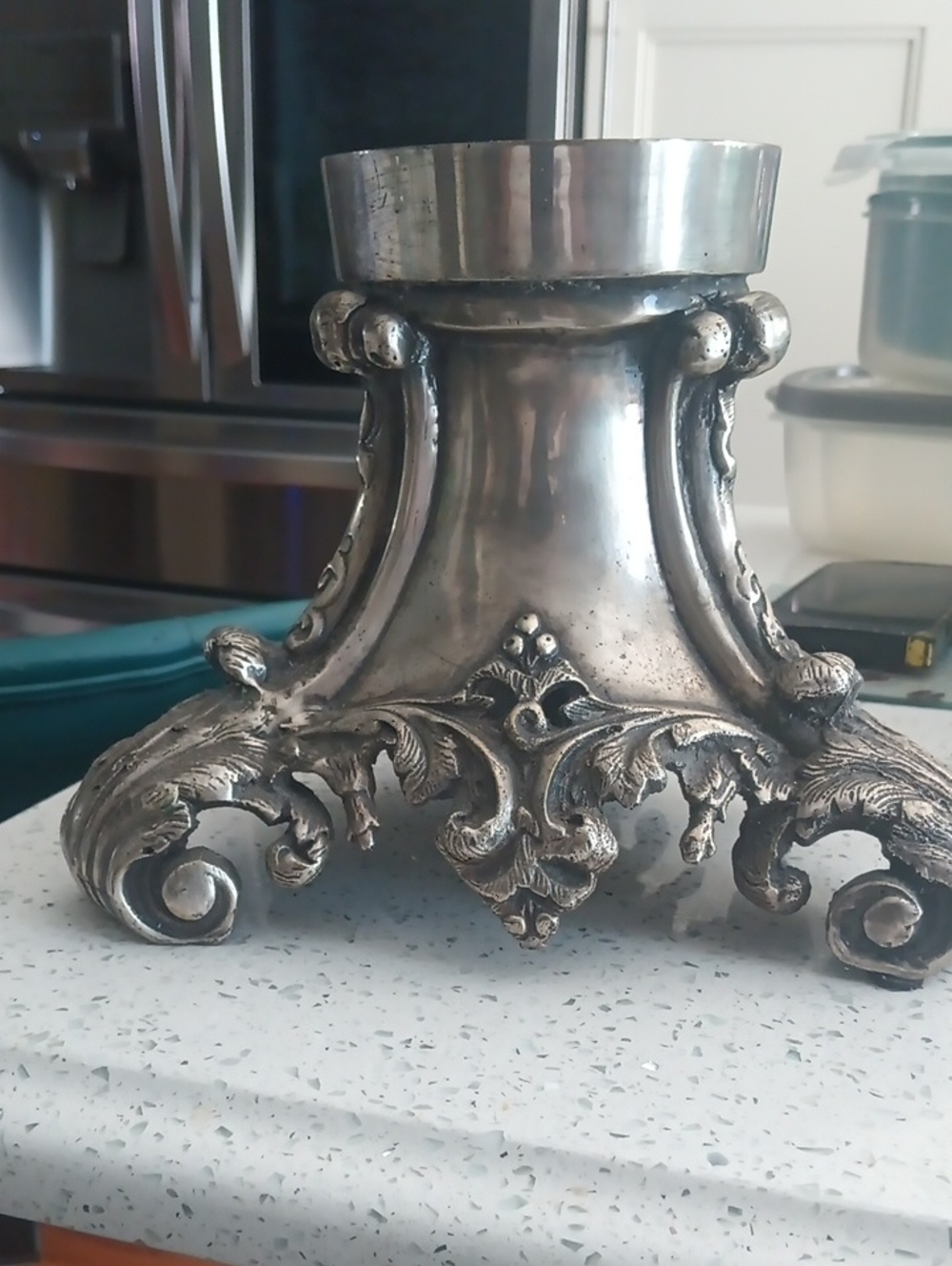 Ornate Silver Decorative Candle Stand - Silver
